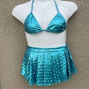 NWT hot & delicious brand Azure nova girl metallic skort set Sz L EDM festival